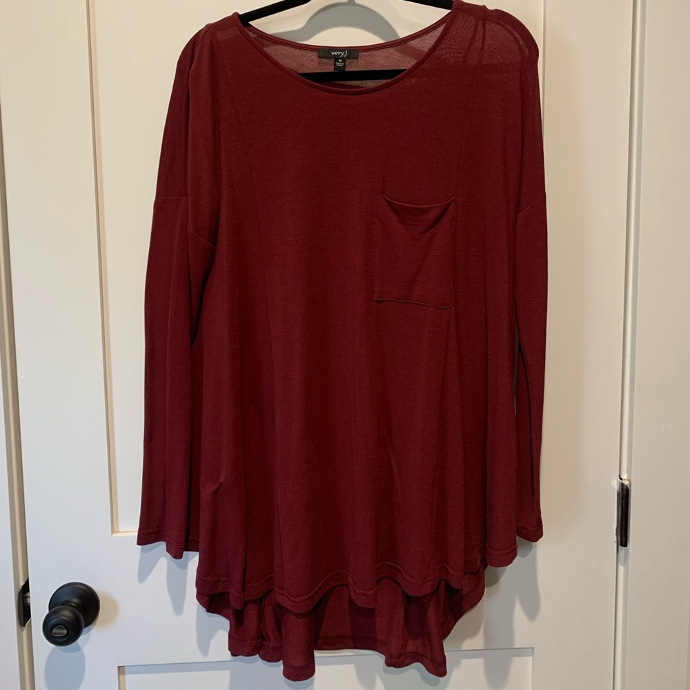 Very J Long Sleeve Pocket Shirt in Maroon